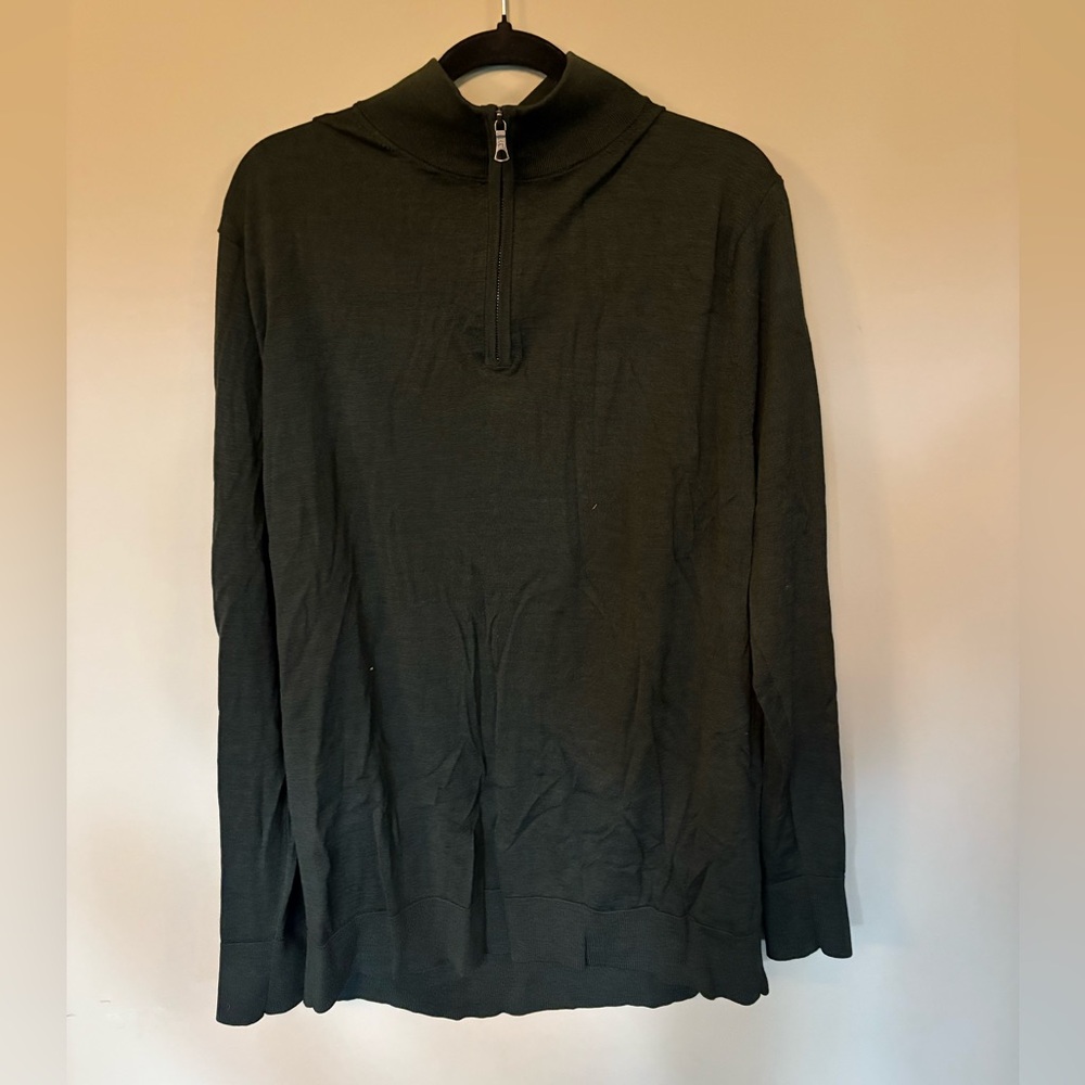 Brooks Brothers Dark Grey/Green Zip-Up Sweater. 100% Merino Wool